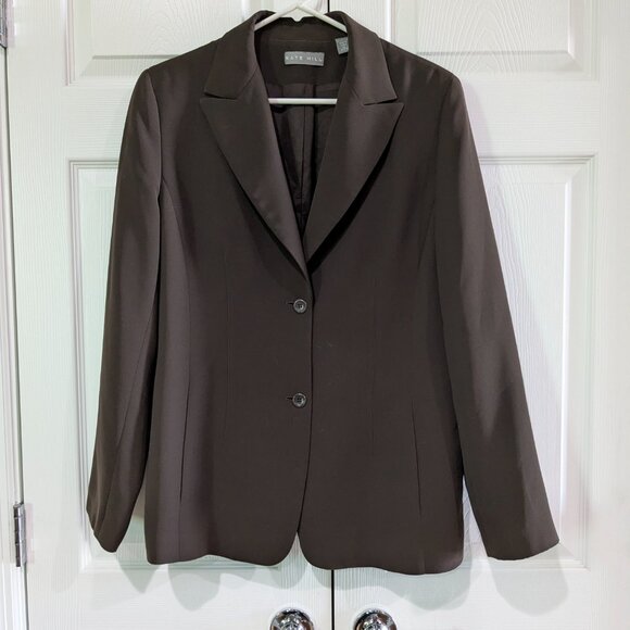 Kate Hill Women's Blazer, Size 12, Brown, Single Breasted, Notch Collar, Pockets - Picture 2 of 15